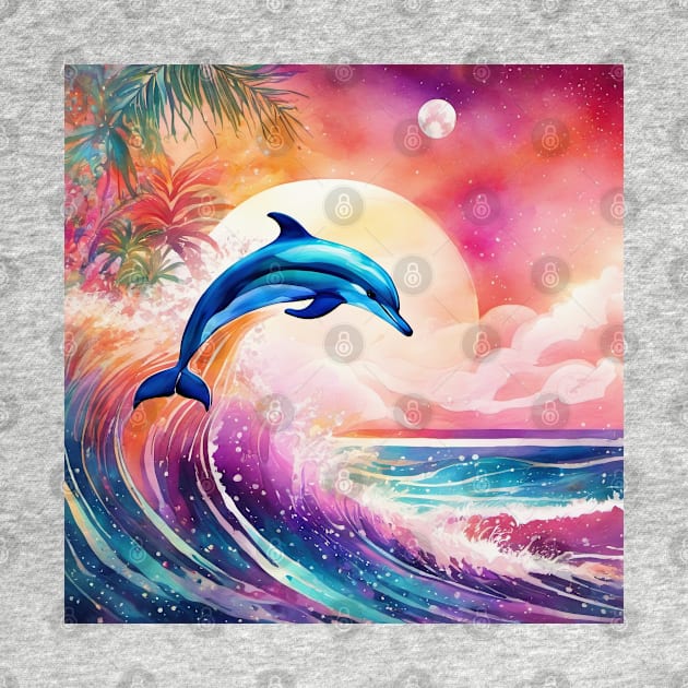 Dolphin Painting in Water Color, Beautiful, Colorful by BirdsnStuff